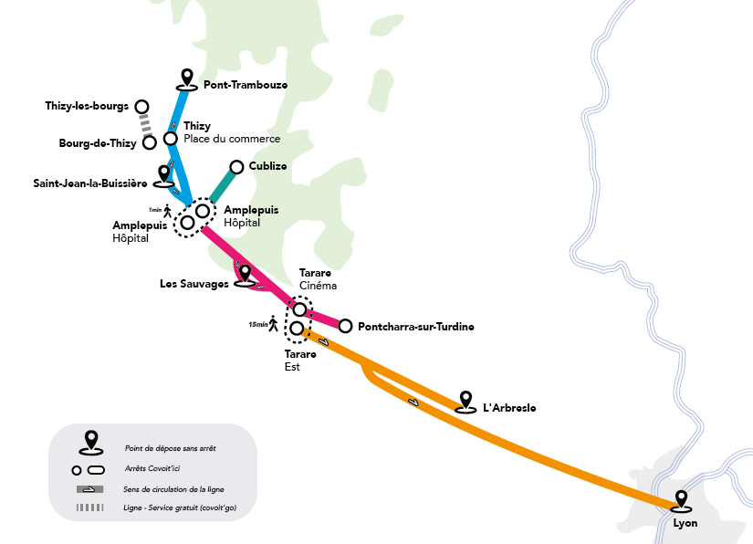 Ligne covoiturage Covoit'ici Lyon, Rhône, Tarare, Ouest Rhodanien
